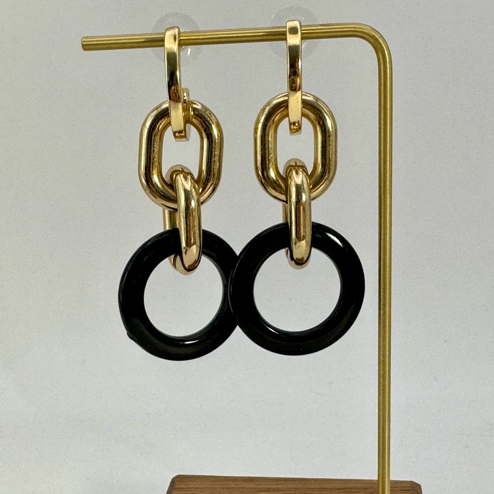 Sugarfix by Baublebar Elegant Gold Link and Black Circle Dangle Pierced Earrings